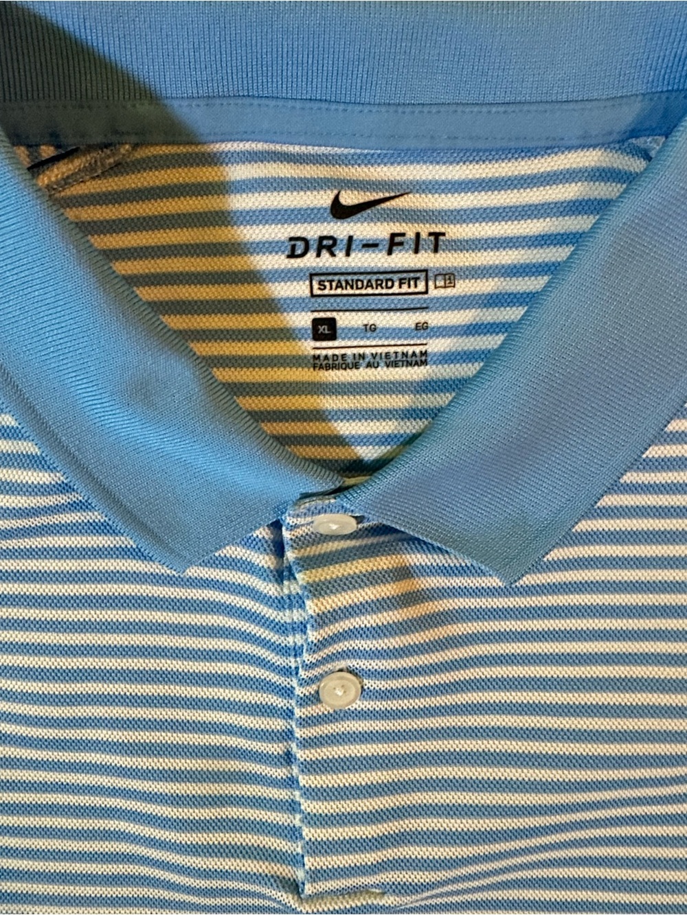 Nike Light Blue and White Striped Dri-FIT Polo